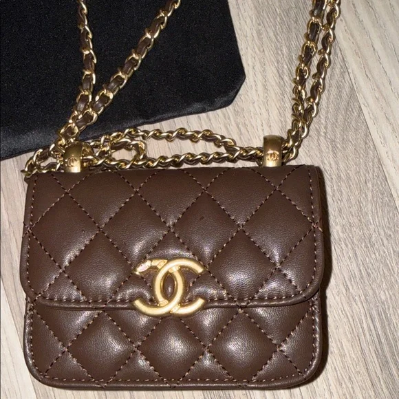 Chanel Dark Brown Quilted Mini Bag with Gold Chain - Picture 4 of 14